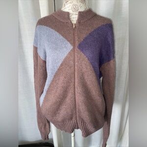 VTG Bill Ditfort Designs Full Zip Knit Sweater Mohair Silk Cotton Linen Blend